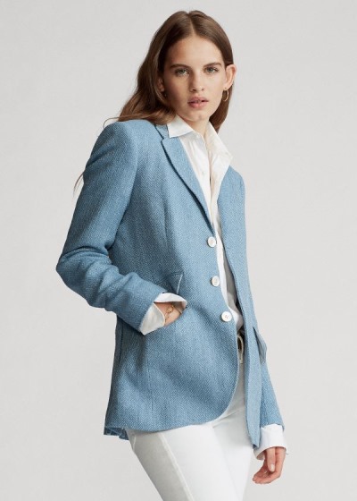 Blazer Polo Ralph Lauren Mujer Azules Claro - Herringbone Linen-Blend - DKYRU2783